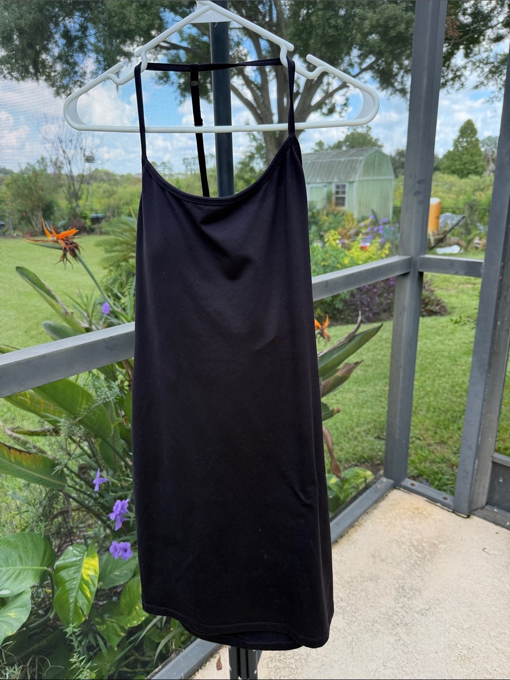 Classic Black Spaghetti-Strap performance athletic Mini Dress